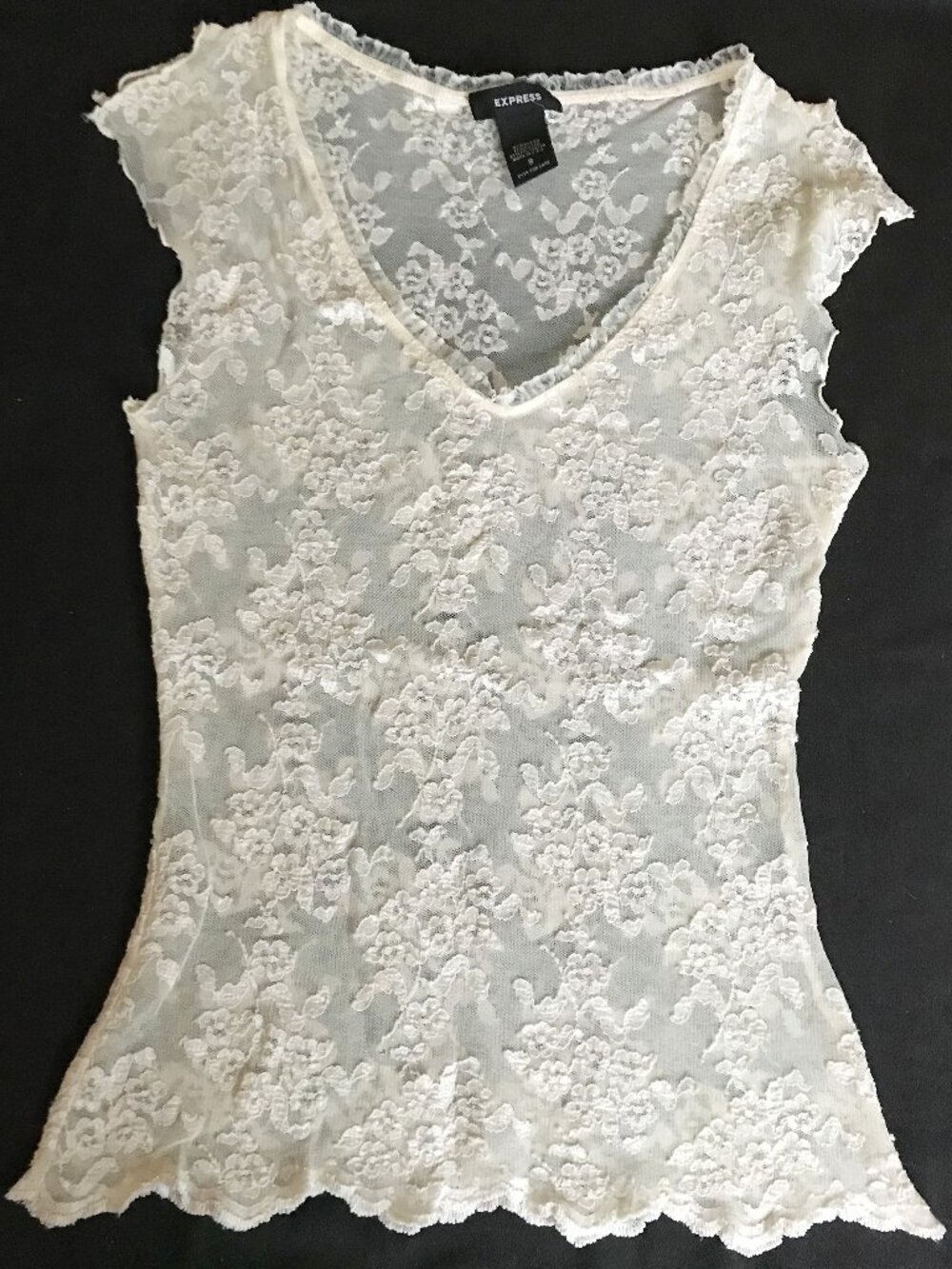 EXPRESS Vintage Y2k Women's Cream Sheer Floral Lace Sleeveless Top, Size S